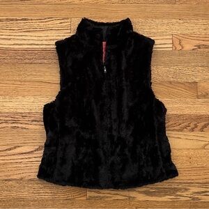 Modern Black Faux Fur Zip Up Vest